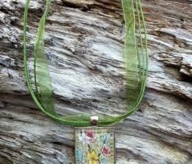 Asian flowers art pendant